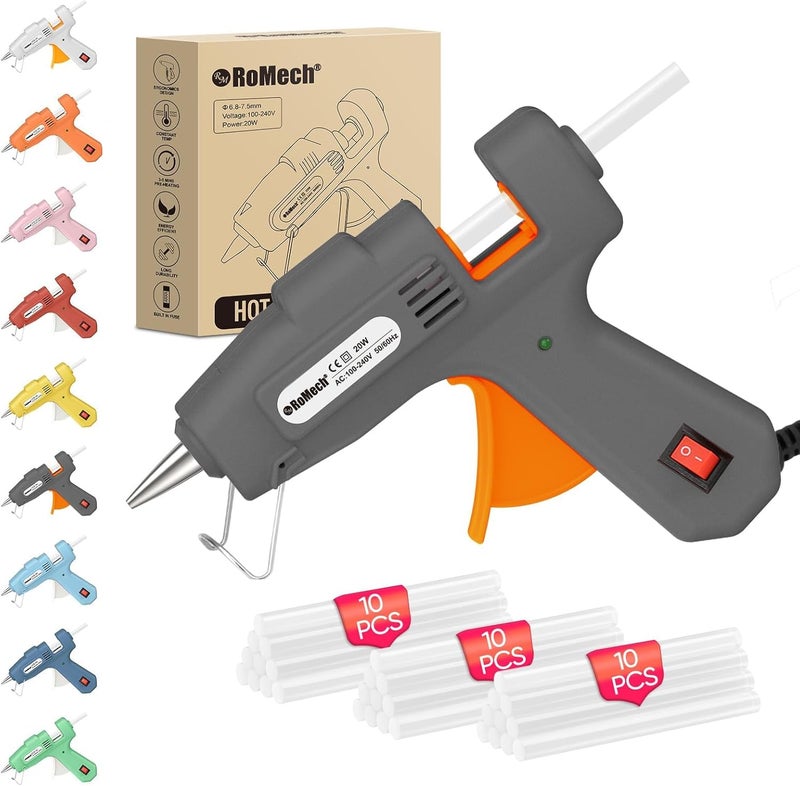 ROMECH 20W Mini Hot Glue Gun with 30 Glue Sticks Set, Fast Preheating Hot Glue Gun Kit Heavy Duty Gluegun for Craft, DIY, Repairs (Grey) - Image 1